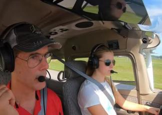 Mark Donovan, assistant chief flight instructor at Laconia Flight Academy, joins flight student Izzy Johnson for a lesson recently.
