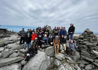 Alvirne High School Students gather at the top of Mount Washington.